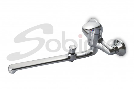 SINGLE HANDLE WALL SINK MIXER 350 mm CAST SPOUT WITH BATH-SHOWER INVERTER SM6